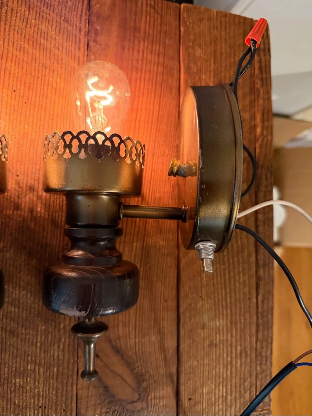 Pair of Vintage BOHO Farmhouse Brass Wall Sconces with Clear Glass Chimneys